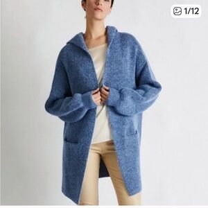Beryll Cardigan Vivi Cropped Cashmere Coat with Hood Duster Sweater Blue